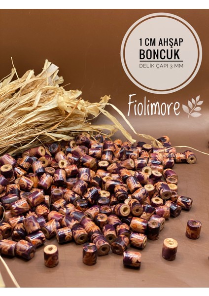 1 cm Kesme Boru Ahşap Boncuk (25 Gram 80 Adet) Desenli Silindir Takı Makrome Renkli