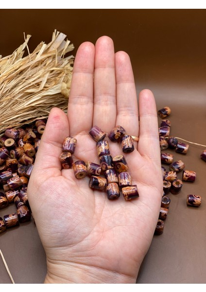 1 cm Kesme Boru Ahşap Boncuk (25 Gram 80 Adet) Desenli Silindir Takı Makrome Renkli fiyatları