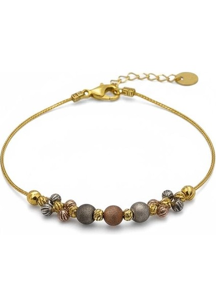 925 Ayar Gümüş Dorika 3 Top Gold Bileklik Kadın 2