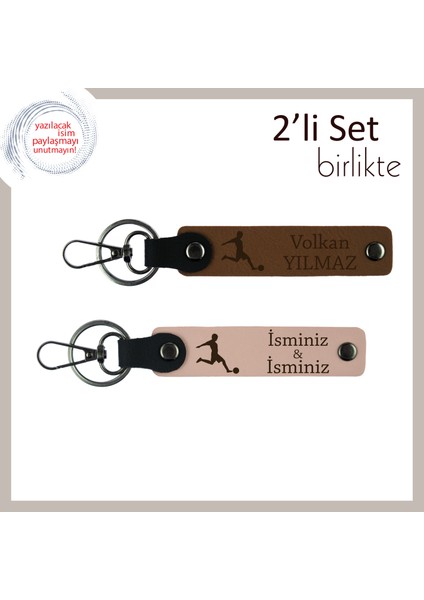 Futbolcu Erkek Kardeşe Özel Spor Temalı Hediyelik, Kişisel Deri Anahtarlık Set, A Kahve-Yavru Ağzı