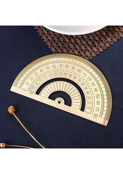Altın Pirinç 180 Derece Yarım Daire Açı Ölçüm Aracı, Hassas Geometrik Cetvel