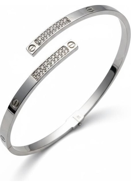 925 Ayar Gümüş Taşlı Açık Kelepçe Bileklik Kadın 1