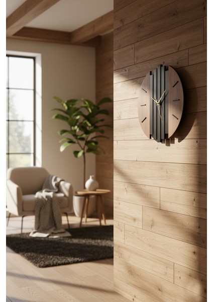 Modern Tasarım Çıta Model Ahşap Duvar Saati