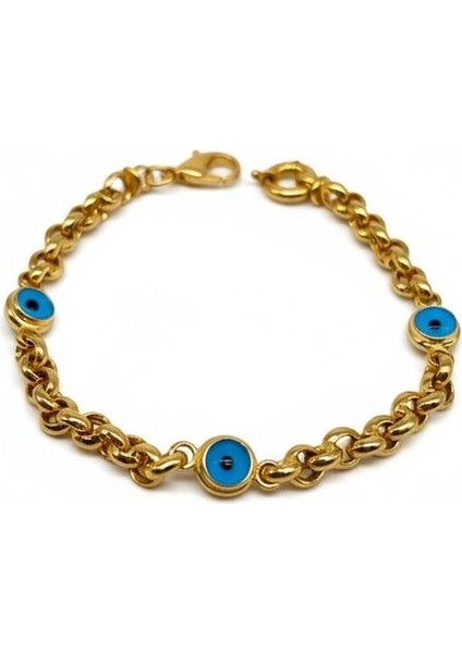 925 Ayar Gümüş 3 Nazar Boncuklu Gold Bileklik Kadın