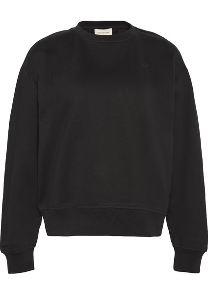 Kadın Rahat Kalıp Bisiklet Yaka Sweatshirt - Siyah