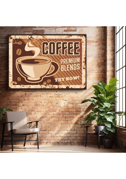 Coffee Premium Blends - Vintage Kahve Reklamı Kanvas Tablo