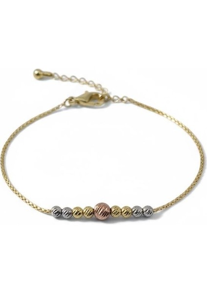 925 Ayar Gümüş 9 Top Dorika Bileklik Gold Kadın