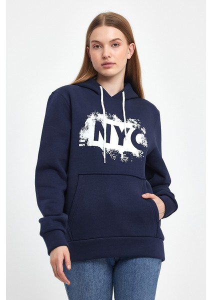 Kadın Kapşonlu Rahat Kalıp Içi Polarlı 3 Iplik Nyc Baskılı Sweatshırt SPR24SWK09 fiyatları