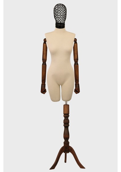 46 Beden Tel Kafalı Ahşap Kollu Pantolon Giyebilen Terzi Mankeni Vitrin Mankeni