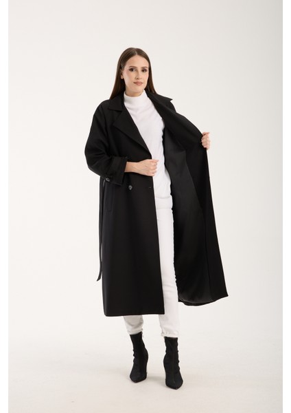 Siyah Kemerli Oversize Astarlı Trençkot 46159 modelleri