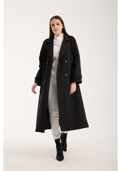 Siyah Kemerli Oversize Astarlı Trençkot 46159 indirimleri