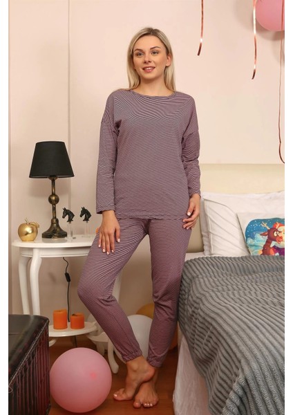 Kadın Uzun Kol Penye Pijama Takım Pembe