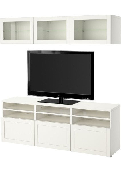 Tv Ünitesi, Beyaz-Şeffaf Cam, 180X42X192 Cm, Hanvıken/sındvık, Fren Raylı