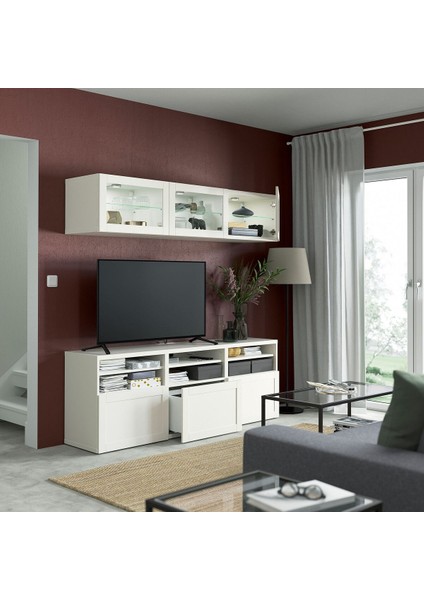 Tv Ünitesi, Beyaz-Şeffaf Cam, 180X42X192 Cm, Hanvıken/sındvık, Fren Raylı fiyatları