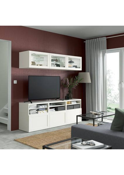 Tv Ünitesi, Beyaz-Şeffaf Cam, 180X42X192 Cm, Hanvıken/sındvık, Fren Raylı modelleri