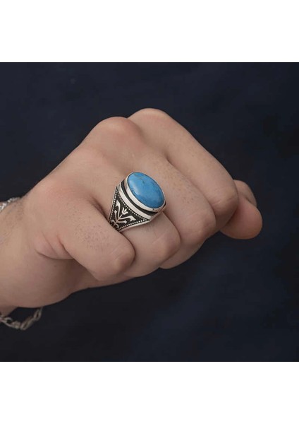 Gümüş Zirkon Turkuaz Taşlı Oval Erkek Yüzük fırsatları