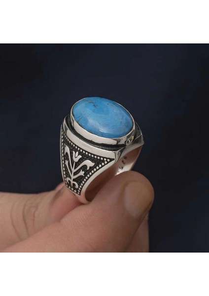 Gümüş Zirkon Turkuaz Taşlı Oval Erkek Yüzük indirimleri