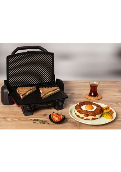 Kırmızı 4 Dilim Kapasiteli 1800W Izgara ve Tost Makinesi