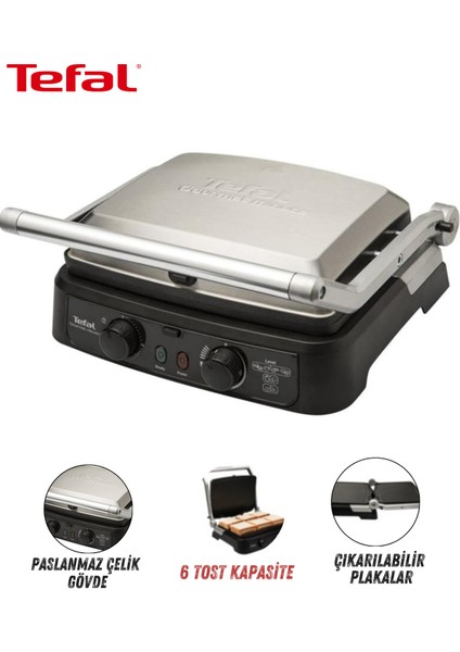 Paslanmaz Çelik Döküm Izgara ve Tost Makinesi 2000W, Gri