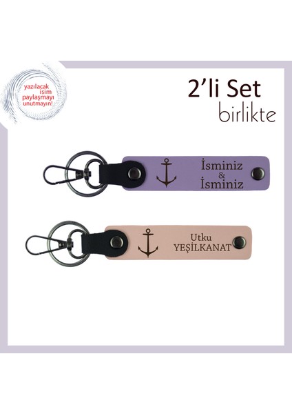 Yelkenli Keyfini Taşıyan Hatıra, Gemici Çıpası Motifli Deri Anahtarlık, Mor Menekşe-Yavru Ağzı