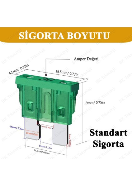 10 Adet Bıçak Oto Sigorta Seti (5A 7.5A 10A 15A 20A 25A 30A) modelleri