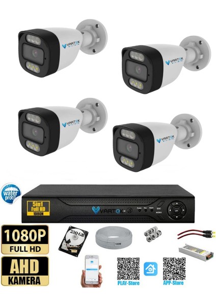 4 Kameralı Güvenlik Kamera Seti 5mp 1080P Full Hd Tam Renkli Gece Görüş Dvr Kayıt Cihazlı Tak Çalıştır Sistem