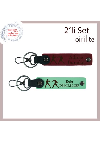 Motivasyon Kaynağı Armağan, Dövüş Temalı, Isim Yazılabilir Anahtarlık Seti, Bordo-Açık Yeşil