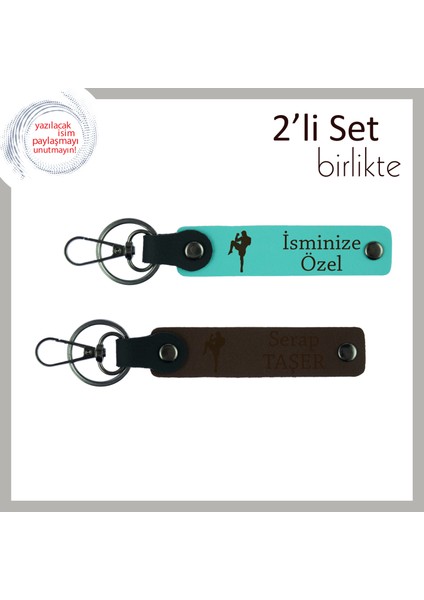 Kız Sporcuya Güç Temalı Ilham Hediyesi, Tekvando Figürlü Kişisel Deri Anahtarlık, Turkuaz-Koyu Kahve