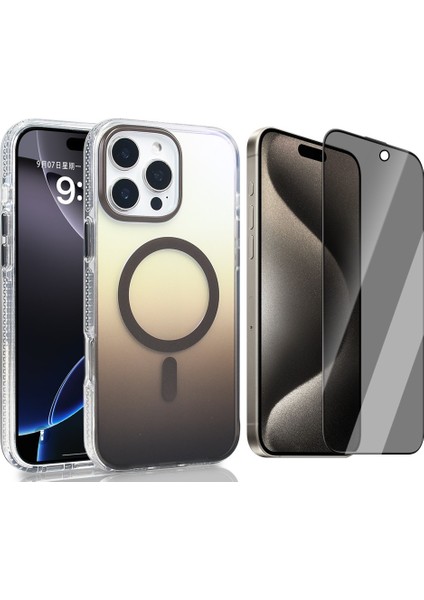 iPhone 16 Pro Max Kılıf M-safe Şarj Özellikli Transparan Renk Geçişli Zore Toros Kapak + Hayalet Ekran Koruyucu