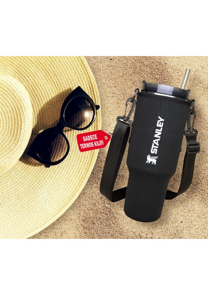 1.18 LT QUENCHER PİPETLİ Termos Uyumlu Askılı Neopren Koruma Termos Kılıfı ve Omuz Askısı MAVİ