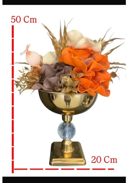 Gold Renk Kristal Tabanlı Metal Vazolu Aranjman Yapay Çiçek – Modern & Şık Salon Masa Üstü Dekoru indirimleri