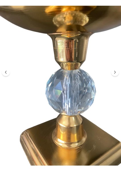 Gold Renk Kristal Tabanlı Metal Vazolu Aranjman Yapay Çiçek – Modern & Şık Salon Masa Üstü Dekoru