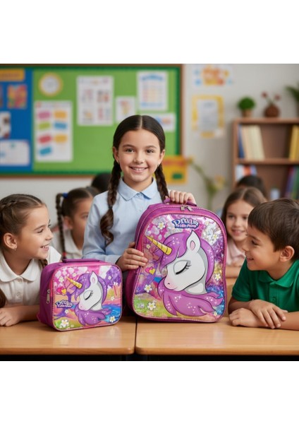 Newbag Kız Unicorn Okul ve Folyolu Beslenme Çantası (Yeni Sezon)