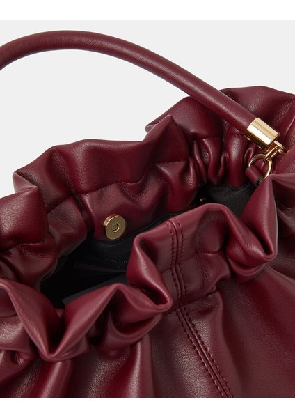 Drawstring Büzgülü El Çantası Bordo fırsatları