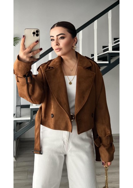 Taba Süet Omuz Apoletli Kuşaklı Trençkot indirimleri