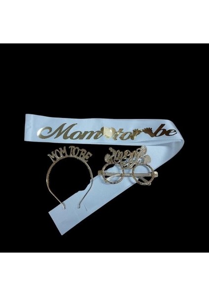 Mom To Be Gold Renk Kuşak Taç Gözlük Seti