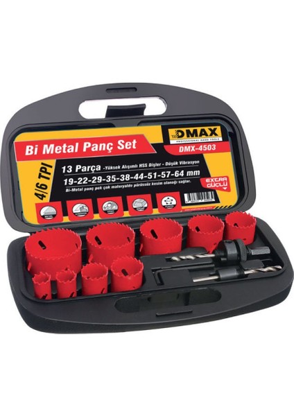 Bimetal Panç Delik Testere Seti 9 Parça DMX4502