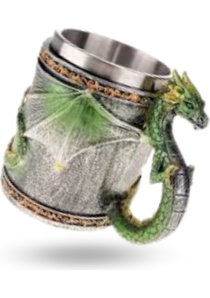 Büro Ev Ofis Hediyesi Için Yeşil Ejderha Figürlü Çelik Kupa Bardak