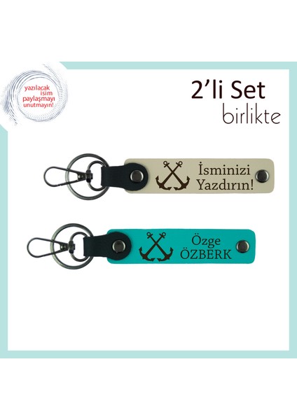 Gemi Seyahati Sonrası Verilecek Sevimli Anı, Isme Özel Çapa Figürlü Deri Takım, S Kahve-Koyu Turkuaz