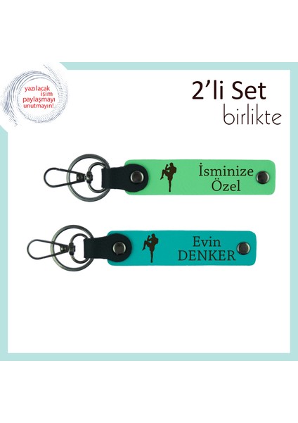 Erkek Arkadaşa Güçlü Ruh Temalı Armağan, Boks Figürlü Yazı Eklenebilir Anahtarlık, F Yeşil-K Turkuaz