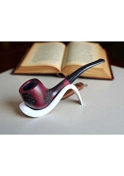 Vişne Işlemeli Ahşap Pipo | Ahlat Ağacı Pipo | Peaar Wood | Metal Filtreli | Pipo Sehpası Hediyeli