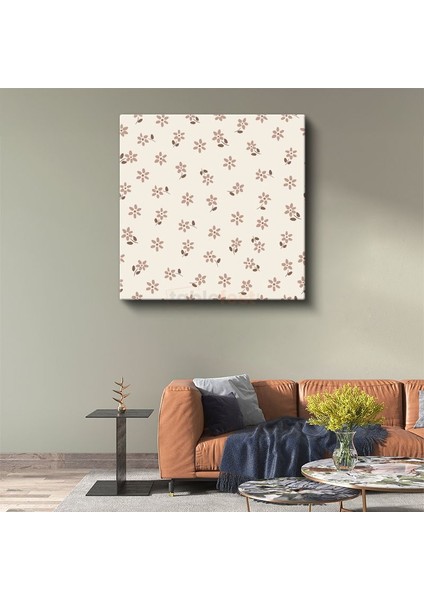 Minimalist Çiçek Deseni - Zarif Kahverengi Detaylar Kanvas Tablo