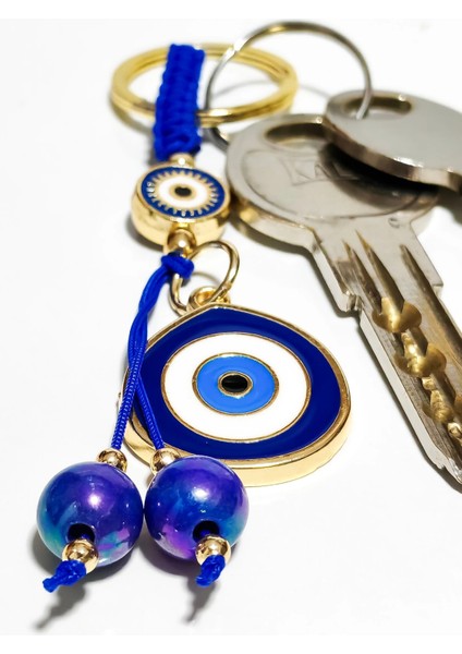Koyu Mavi Nazar Boncuklu Sarı Metal Anahtarlık fırsatları