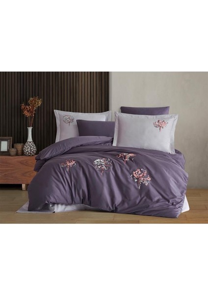 Root Nakışlı %100 Pamuk Saten Çift Kişilik Nevresim Takımı Mor fiyatları