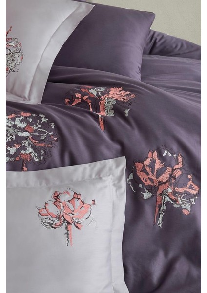 Root Nakışlı %100 Pamuk Saten Çift Kişilik Nevresim Takımı Mor modelleri
