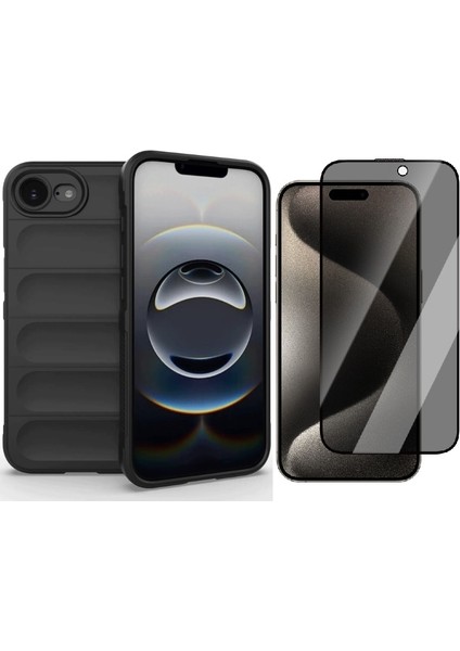 iPhone 16E Uyumlu Kılıf Esnek Tpu Oyuklu Arka Yüzey Tasarımlı Vendas Etnik Silikon Kapak + Hayalet Ekran Koruyucu