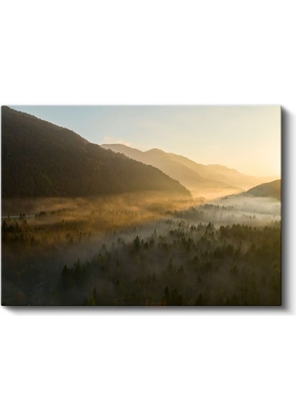 Sisli Vadideki Dağlar - Altın Işıklı Gün Doğumu Kanvas Tablo fiyatları