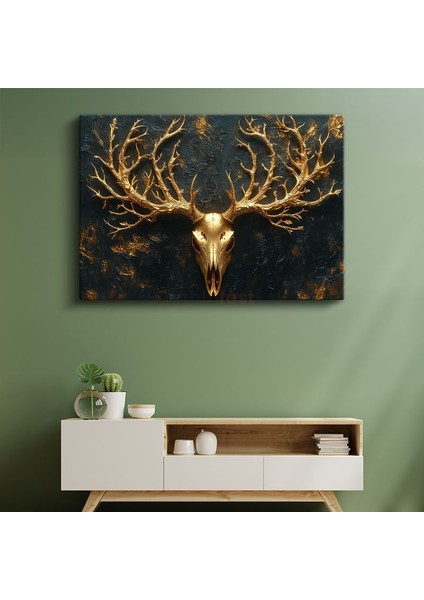 Altın Geyik Kafatası - Mistik Orman Ruhu Kanvas Tablo