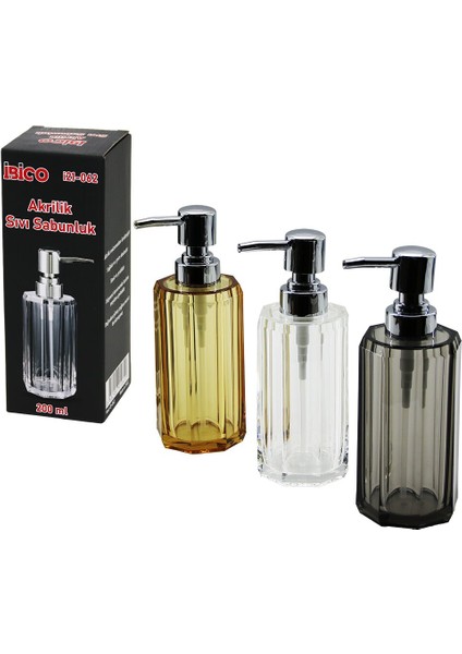 Uzun Sekizgen Şeffaf - Renkli Akrilik - Mika Kristal Sıvı Sabunluk 200ML (5282)