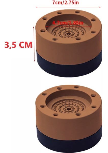 Beyaz Eşya Ayağı Çamaşır Makinesi Mobilya Titreşim Önleyici Kaydırmaz 3.5 cm Yükseltici 4 Lü Kahverengi
